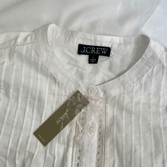 NWT!! J. CREW Pintuck Lace Trim Cotton Voile Solid White Top Blouse Large - Picture 12 of 16